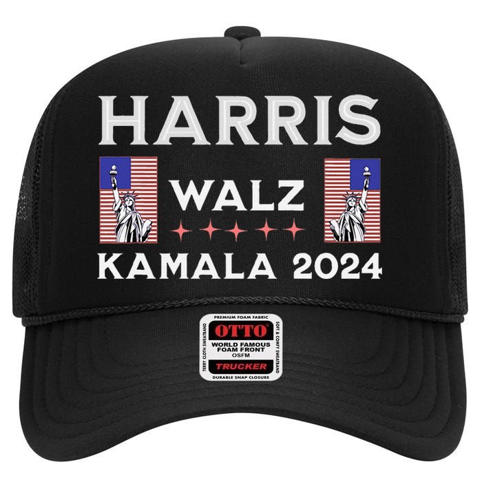 Kamala Harris Tim Walz 2024 High Crown Mesh Back Trucker Hat