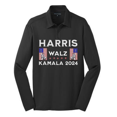 Kamala Harris Tim Walz 2024 Silk Touch Performance Long Sleeve Polo