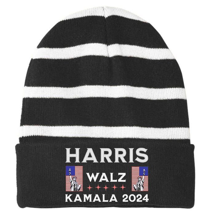 Kamala Harris Tim Walz 2024 Striped Beanie with Solid Band