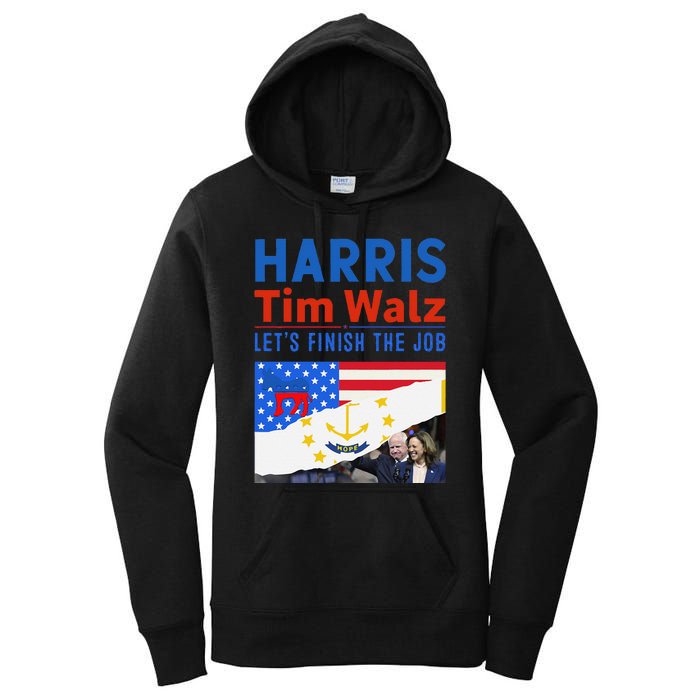 Kamala Harris Tim Walz 2024 Us States Flag Rhode Island Women's Pullover Hoodie