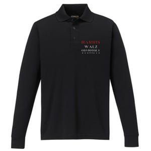 Kamala Harris Tim Walz Waltz 2024 Obviously Performance Long Sleeve Polo