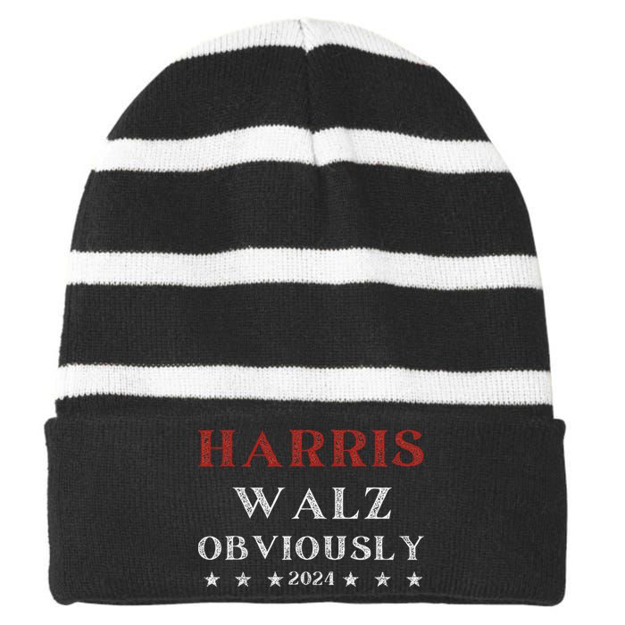 Kamala Harris Tim Walz Waltz 2024 Obviously Striped Beanie with Solid Band