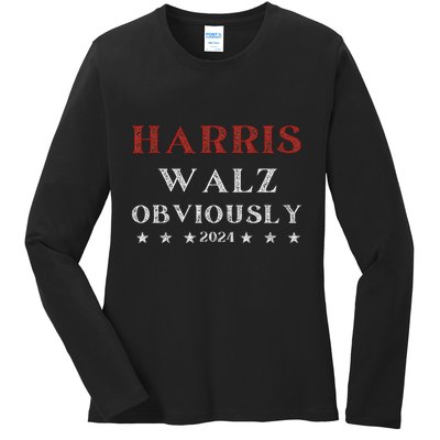 Kamala Harris Tim Walz Waltz 2024 Obviously Ladies Long Sleeve Shirt