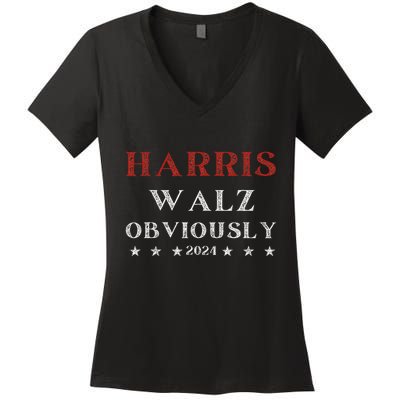 Kamala Harris Tim Walz Waltz 2024 Obviously Women's V-Neck T-Shirt