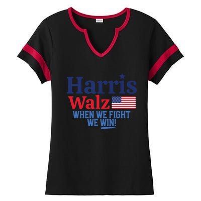 Kamala Harris Tim Walz When We Fight We Win Ladies Halftime Notch Neck Tee