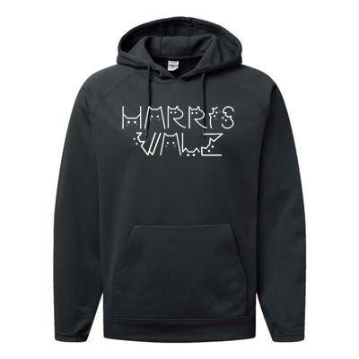 Kamala Harris Tim Walz Waltz Cat Lettering Harris Waltz 2024 Performance Fleece Hoodie