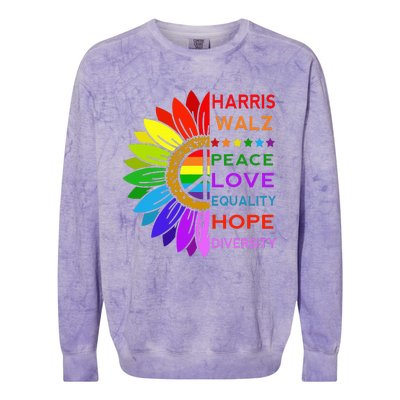 Kamala Harris Tim Walz 2024 Peace Lgbt Colorblast Crewneck Sweatshirt