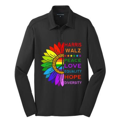 Kamala Harris Tim Walz 2024 Peace Lgbt Silk Touch Performance Long Sleeve Polo