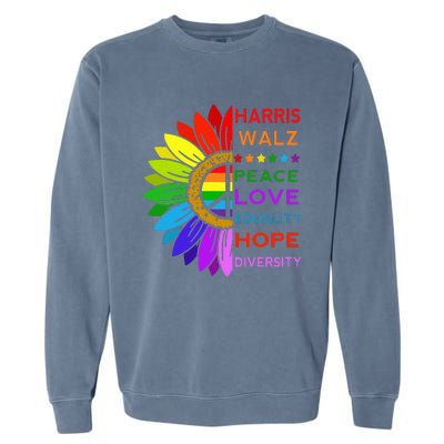 Kamala Harris Tim Walz 2024 Peace Lgbt Garment-Dyed Sweatshirt