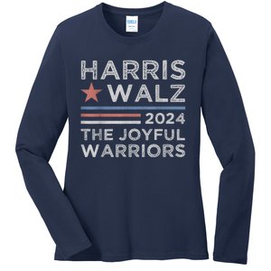 Kamala Harris Tim Walz Waltz 2024 Joyful Warriors Ladies Long Sleeve Shirt