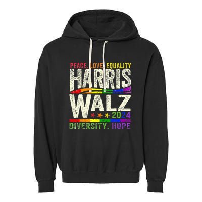 Kamala Harris Tim Walz 2024 Peace Lgbt Harris Walz Waltz Garment-Dyed Fleece Hoodie