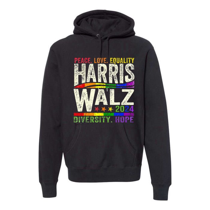 Kamala Harris Tim Walz 2024 Peace Lgbt Harris Walz Waltz Premium Hoodie