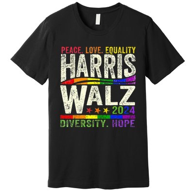 Kamala Harris Tim Walz 2024 Peace Lgbt Harris Walz Waltz Premium T-Shirt