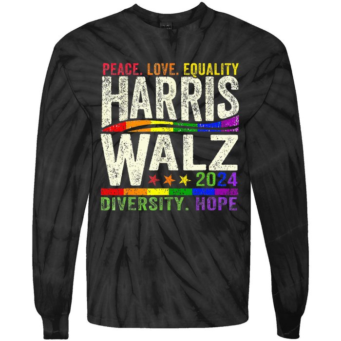 Kamala Harris Tim Walz 2024 Peace Lgbt Harris Walz Waltz Tie-Dye Long Sleeve Shirt