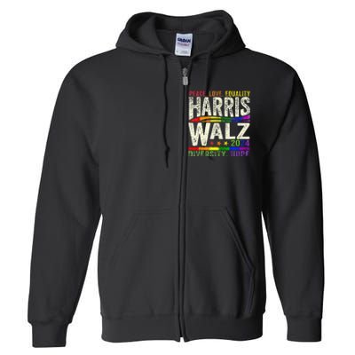 Kamala Harris Tim Walz 2024 Peace Lgbt Harris Walz Waltz Full Zip Hoodie