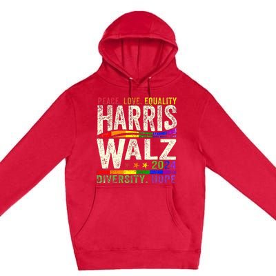 Kamala Harris Tim Walz 2024 Peace Lgbt Harris Walz Waltz Premium Pullover Hoodie