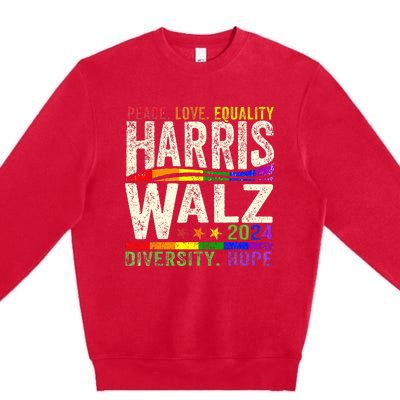 Kamala Harris Tim Walz 2024 Peace Lgbt Harris Walz Waltz Premium Crewneck Sweatshirt