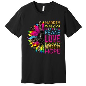 Kamala Harris Tim Walz 2024 Peace Lgbt Harris Walz Waltz Premium T-Shirt