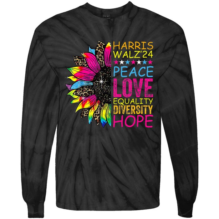 Kamala Harris Tim Walz 2024 Peace Lgbt Harris Walz Waltz Tie-Dye Long Sleeve Shirt