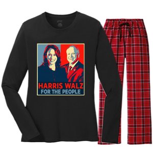 Kamala Harris Tim Walz Waltz For The People 2024 Women's Long Sleeve Flannel Pajama Set 