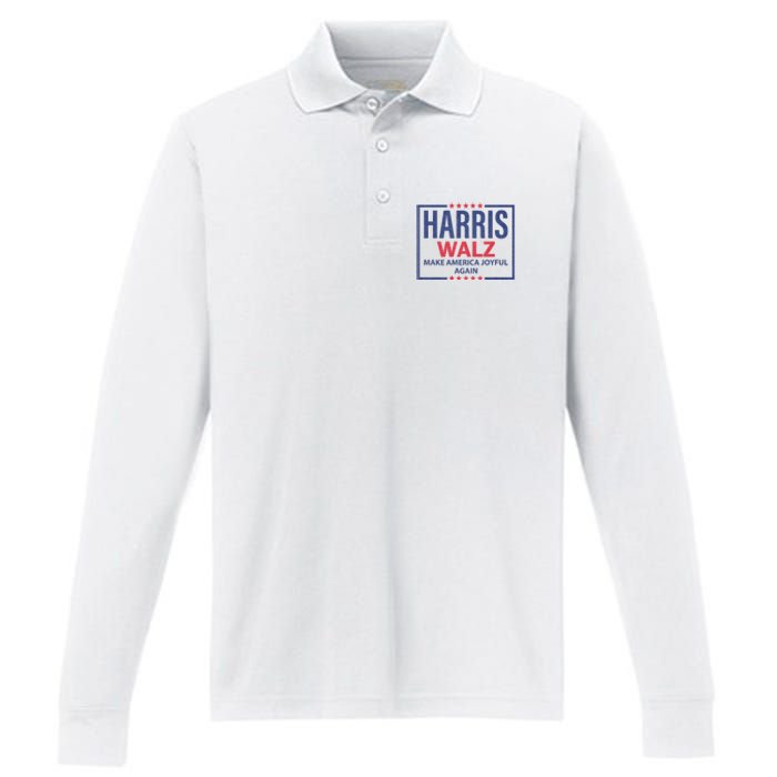 Kamala Harris Tim Walz Waltz Make America Joyful Again 2024 Performance Long Sleeve Polo