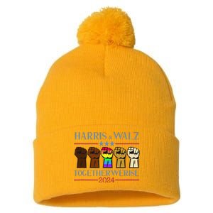 Kamala Harris Tim Walz 2024 Election Lgbt Pom Pom 12in Knit Beanie