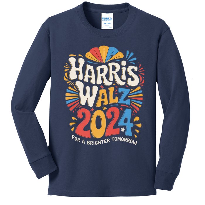 Kamala Harris Tim Waltz Campaign Harris Walz 2024 Election Kids Long Sleeve Shirt