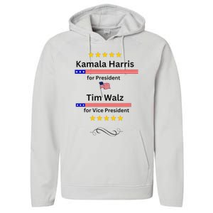 Kamala Harris Tim Walz For President And Vice President Vote Performance Fleece Hoodie