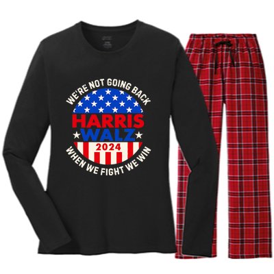 Kamala Harris Tim Walz 2024 When We Fight We Win Women's Long Sleeve Flannel Pajama Set 