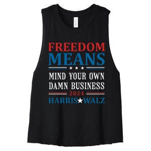 Kamala Harris Tim Walz Mind Your Own Damn Business Women's Racerback Cropped Tank