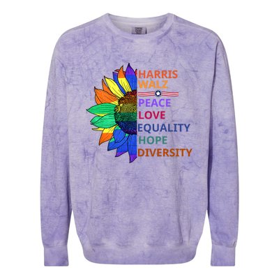 Kamala Harris Tim Walz Waltz Peace Love Equality Hope Diversity Colorblast Crewneck Sweatshirt