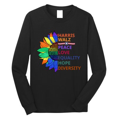 Kamala Harris Tim Walz Waltz Peace Love Equality Hope Diversity Long Sleeve Shirt