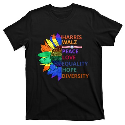 Kamala Harris Tim Walz Waltz Peace Love Equality Hope Diversity T-Shirt