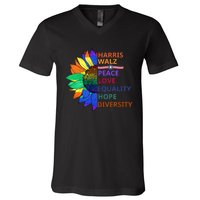 Kamala Harris Tim Walz Waltz Peace Love Equality Hope Diversity V-Neck T-Shirt