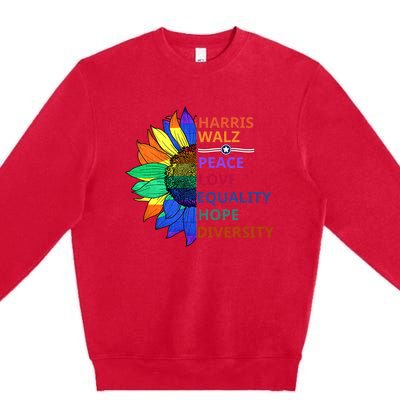 Kamala Harris Tim Walz Waltz Peace Love Equality Hope Diversity Premium Crewneck Sweatshirt