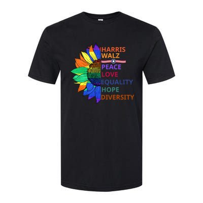 Kamala Harris Tim Walz Waltz Peace Love Equality Hope Diversity Softstyle CVC T-Shirt