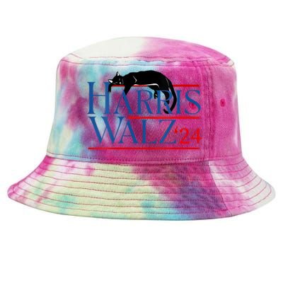 Kamala Harris Tim Walz Funny Cute Cat Election Graphic Tie-Dyed Bucket Hat