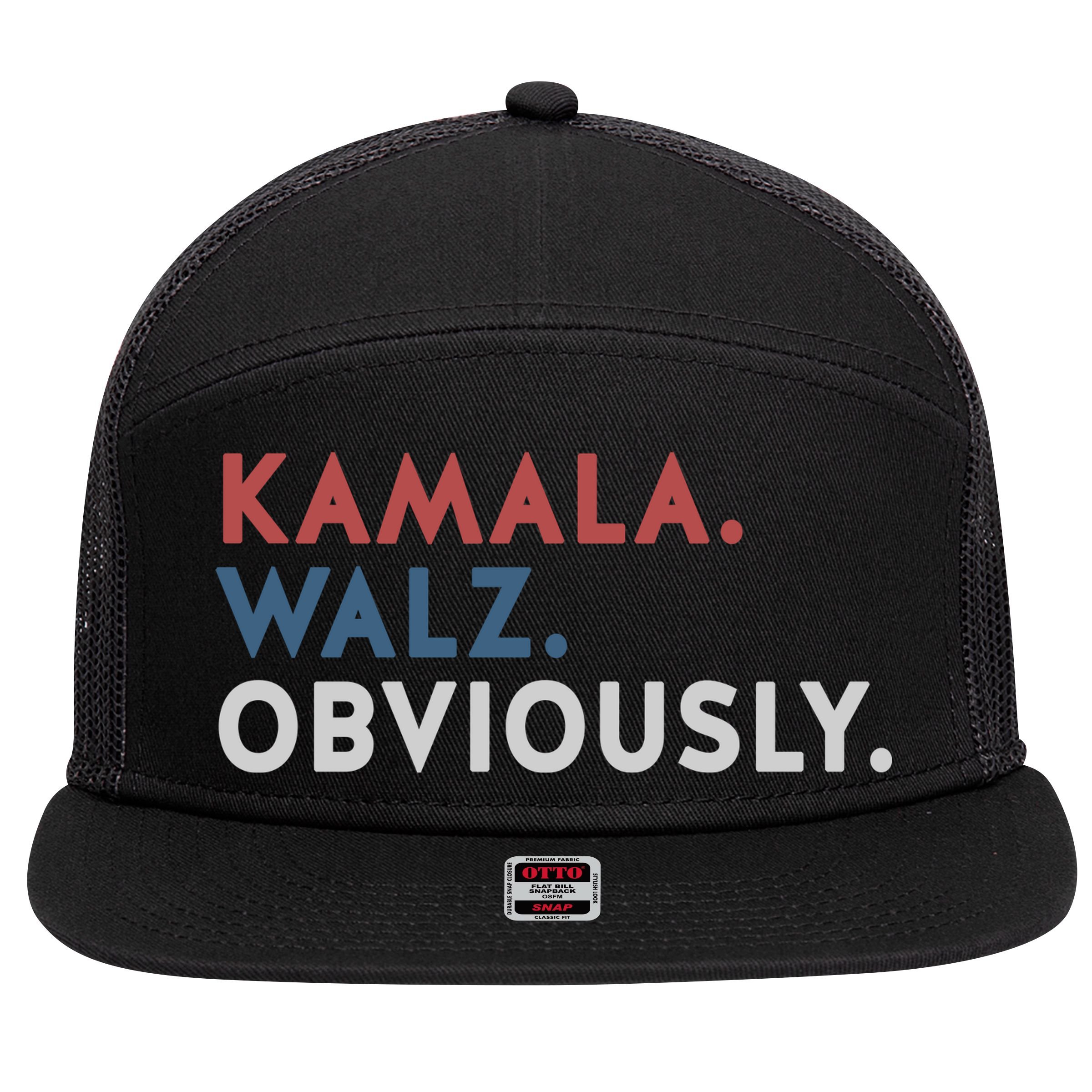 Kamala Harris Tim Walz Obviously 2024 Election 7 Panel Mesh Trucker Snapback Hat