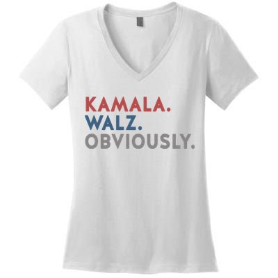 Kamala Harris Tim Walz Obviously 2024 Election Women's V-Neck T-Shirt