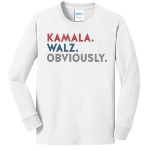 Kamala Harris Tim Walz Obviously 2024 Election Kids Long Sleeve Shirt