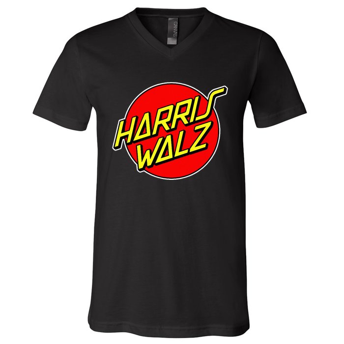 Kamala Harris Tim Walz 24 Skater 80s 90s Retro Skateboard Premium V-Neck T-Shirt