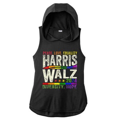 Kamala Harris Tim Walz 2024 Peace Lgbt Harris Walz Waltz Gift Ladies PosiCharge Tri-Blend Wicking Draft Hoodie Tank