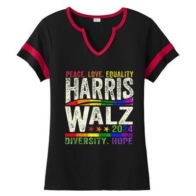 Kamala Harris Tim Walz 2024 Peace Lgbt Harris Walz Waltz Gift Ladies Halftime Notch Neck Tee