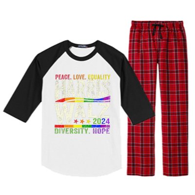 Kamala Harris Tim Walz 2024 Peace Lgbt Harris Walz Waltz Gift Raglan Sleeve Pajama Set