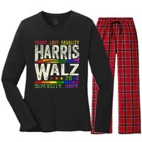 Kamala Harris Tim Walz 2024 Peace Lgbt Harris Walz Waltz Gift Women's Long Sleeve Flannel Pajama Set 