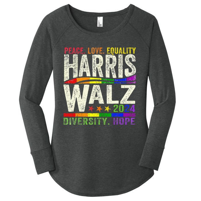 Kamala Harris Tim Walz 2024 Peace Lgbt Harris Walz Waltz Gift Women's Perfect Tri Tunic Long Sleeve Shirt