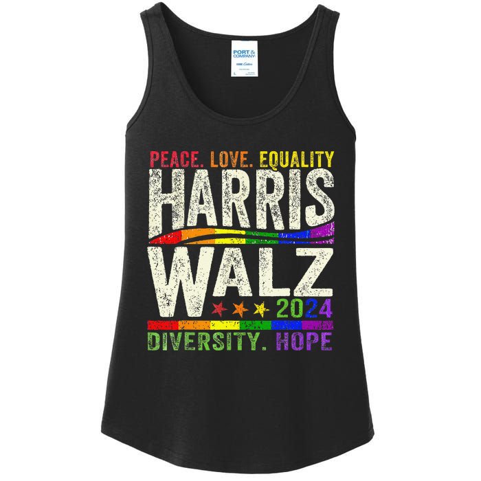 Kamala Harris Tim Walz 2024 Peace Lgbt Harris Walz Waltz Gift Ladies Essential Tank