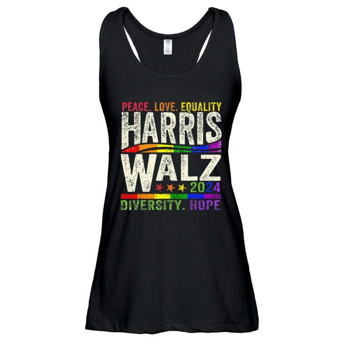 Kamala Harris Tim Walz 2024 Peace Lgbt Harris Walz Waltz Gift Ladies Essential Flowy Tank