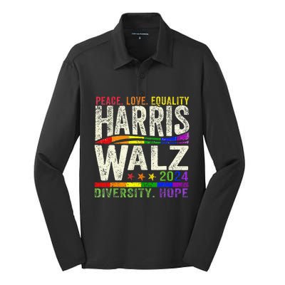 Kamala Harris Tim Walz 2024 Peace Lgbt Harris Walz Waltz Gift Silk Touch Performance Long Sleeve Polo