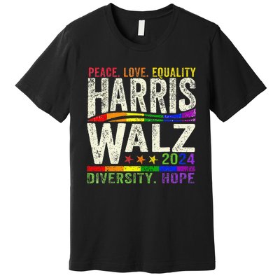 Kamala Harris Tim Walz 2024 Peace Lgbt Harris Walz Waltz Gift Premium T-Shirt